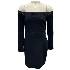 DION LEE NAVY BLUE / INK OFF SHOULDER LONG SLEEVE MINI DRESS